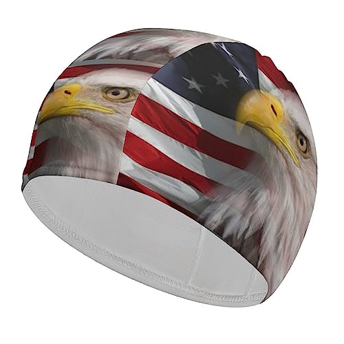American Bald Eagle USA Flag Adult Swim Caps Waterproof Bathing Cap Comfy Swimming Hat for Long and Short Hair