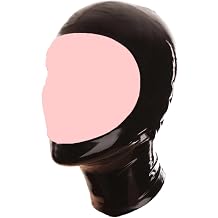 EXLATEX Latex Hood Mask Costume Catsuits with Open Face Zipped Latex Mask