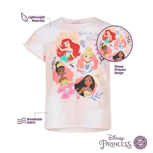 Disney Girls' T-Shirts Princess, Ariel, Cinderella, Tiana, Jasmine, Aurora 4 Pack Short Sleeve Tee2