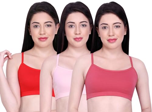 Image of INKURV Slip on Beginner's Bra for Girls, Non Padded, Non Wired, No Hooks with Double Layered Fabric, Adjustable Straps, Wirefree Sports Bra- Lisa Combo of 3