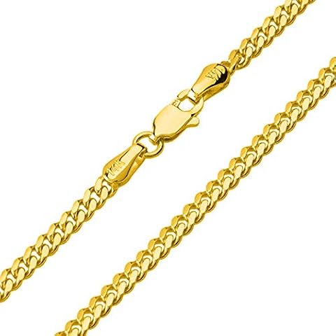 Solid 14k Yellow Gold 2.5mm Miami Cuban Link Chain Curb Necklace with Lobster Clasp, Gold Cover