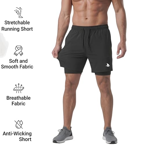 Image of BOLDSHARK Men's 2 in 1 Active Dual Shorts with Inner Tights Layer | Double Layer Short for Running, Gym & Sports