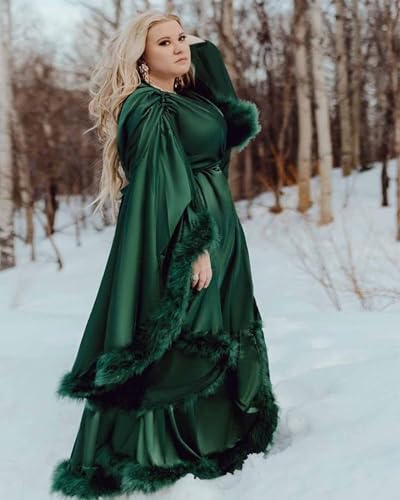 Changuan Feather Bridal Robe Silk Satin Robes Old Hollywood Long Nightgown Lingerie Bathrobe Sleepwear Maternity Photoshoot3