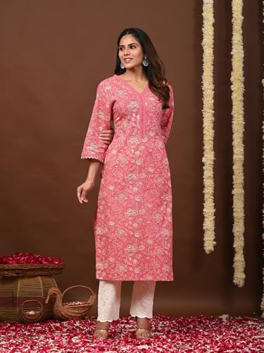 Image of FIRSTRAIN Women Cotton Straight Printed Kurti | Soft Breathable Kurta for Office & Casual Use | | Trendy Festive & Regular Wear Cotton Kurti
