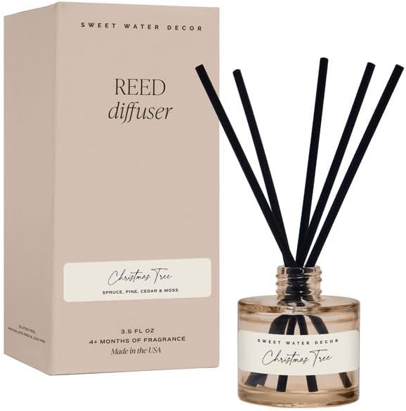 Christmas Tree Reed Diffuser Set - Spruce, Pine Needles, Cedar, and Moss Scented Diffusers - Scent Diffusers for Home, Long Lasting Fragrance, Made in The USA