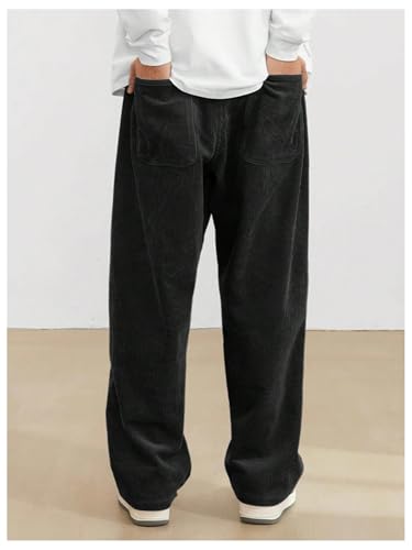 Image of AVANOVA Men's Black Front Tie Loose Fit Corduroy Baggy Long Slacks Chino Pants with Slant Pocket Simple Casual Trousers, Going Out (Code Pant 186)