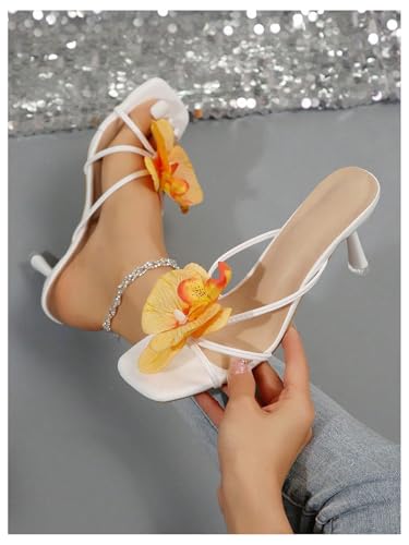 Image of MakeMeChic Women's Open Toe Floral Kitten Heels Flower Summer Beach Sandals