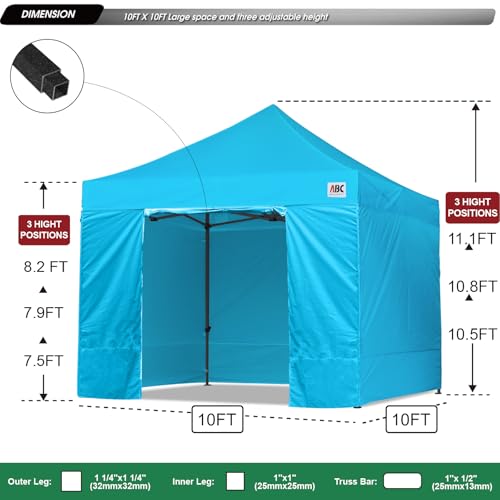 Image of ABCCANOPY Heavy Duty Easy Pop up Canopy Tent with Sidewalls 10x10, Sky Blue
