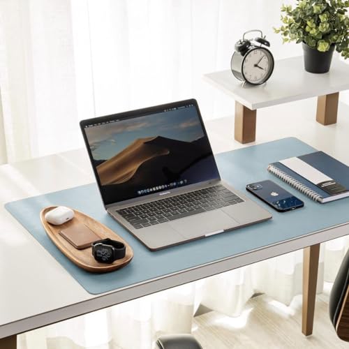 Image of Bellblock Large Extended Desk Mat /Mouse Pad /Gaming Mouse Pad | Vegan PU Leather | Anti-Skid, Non-Skid, Reversible Splash-Proof | Blue & Tan | 90cm x 45cm (Pack of 1) (DM4, 90 x 45cm Combo)