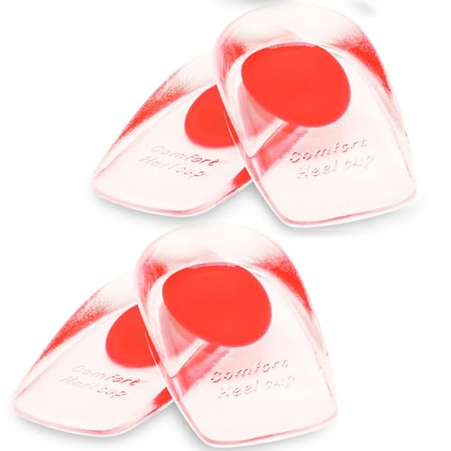 Image of Gel Silicone Heel Cups /Pads - 2 Pair Heel Lifts for Plantar Fasciitis,Heel Pain Shoe Inserts Heel Protectors,Achilles Tendonitis,Comfort Cushion Insoles for Women /Men(Red,Large)