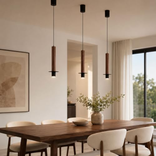 Foco colgante de madera regulable para eliminar reflejos en la mesa de cocina 3