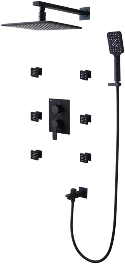 Review Product LightInTheBox Contemporary Shower Faucet Wall Mounted Shower Mixer Tap Ceramic Valve Black Matte Painting LED Shower Head Shower Trim Kit W/Bady Massage Sprayer, Handshower Included