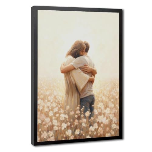 Jesus Embracing Man In White Flower Field With Divine Comfort