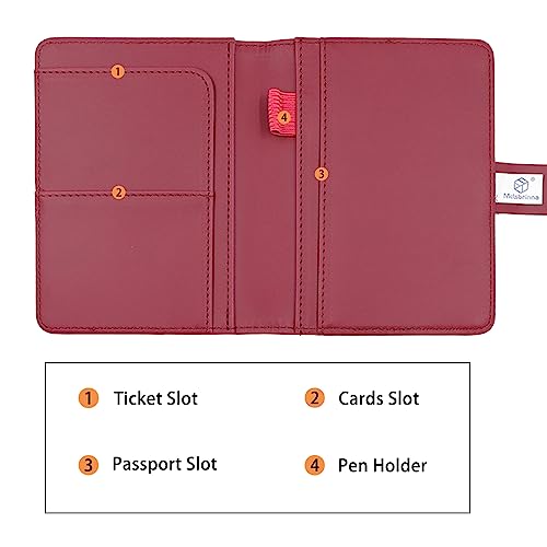 Melsbrinna Premium Leather Passport Holder Covers Case, Waterproof Rfid Blocking Travel Wallet Passport Holder with Pen Holder, Cute Passport Book for Women/Men (Wine red)