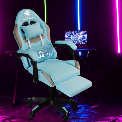 Image of Casa Copenhagen Designed in Denmark,High-Back Fabric Gaming Ergonomic Chair with Advanced Mechanism & Electric Back Massager, Luxurious Memory Foam Seating & Multi Function Arm-Rest - Blue & Grey