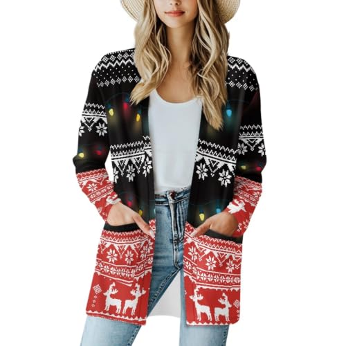 Image of Fall Maple Leaf Cardigan Sweaters for Women Long Sleeve Cardigan Soft Drape Open Front Dusters V-Neck Jackets Dressy