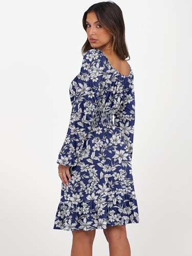 Anrabess Women Long Lantern Sleeve Square Neck Fall Short Dress #TOP3