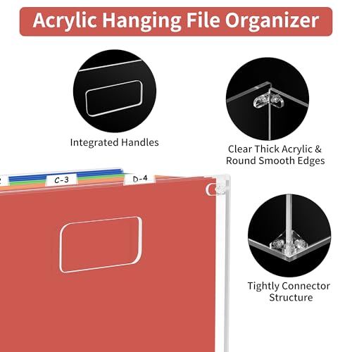 Pechor File Organizer Box Acrylic Hanging File Folder Document Storage Boxes For Letter Size, Mobile Clear File Box With Handles Portable For Desktop Office Home thumb #2