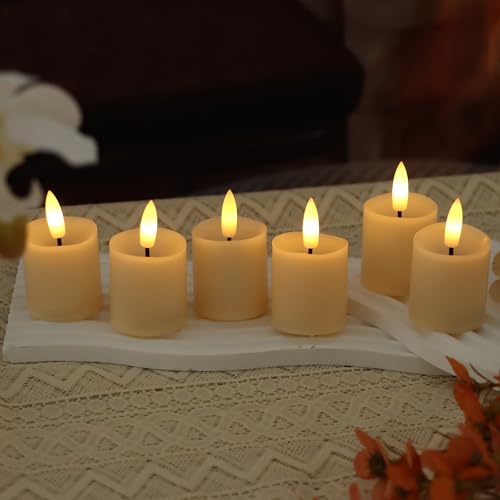 Image of 6 Pack LED Flameless Votives with Built-in Timer Realistic Black Wick Melted Battery Operated Electric Candle Set for Home Party Wedding Halloween Christmas Decorations 1.5 inch D x 2.6 inch H Batteries Incl.