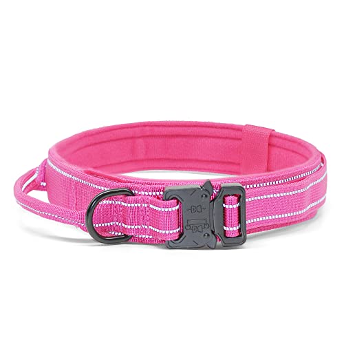 YouthBro Collier tactique réfléchissant pour chien avec poignée, réglable en nylon militaire K9 avec boucle en métal robuste, les chiens de taille moyenne et grande taille L, rose Cover