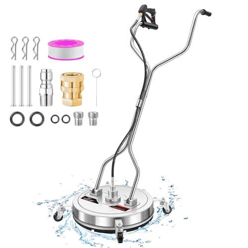 DAIMOT 20' Pressure Washer Surface Cleaner with 4 Wheels - Stainless Steel Dual Handle Surface Cleaner for Pressure Washer Attachment for Concrete, Patio, Sidewalk, Deck and Driveways