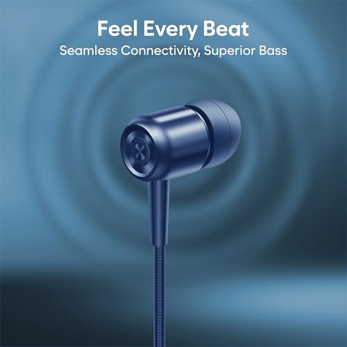 Image of Bluetooth Neckband Earphones, Blue, 20 Hour Playtime, Superior Bass, Bluetooth 5.4, Noise Reduction