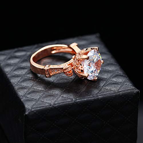 Uloveido Big Simulated Diamond Promise Ring Rose Gold Plated Cushion Cut CZ Solitaire Wedding Rings for Women Y1274
