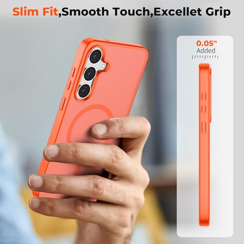 Image of SUPFINE Magnetic for Samsung Galaxy S25 FE Case with Screen Protector, (Built-in Magnets) (Military Grade Drop Protection) Slim Translucent Shockproof Phone Case,Orange