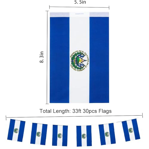 Image of El Salvador Flags Salvadoran String Flag Banners for Patriotic Events Independence Day Sports Bars Inside Outside Decorations 33 Feet 30 Flags
