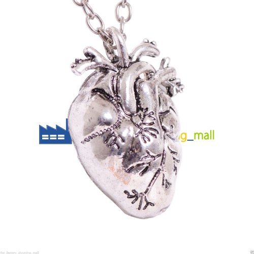 Anatomical Human Heart Pendant Necklace Punk Gothic Rocker Human Steampunk Silver Plated