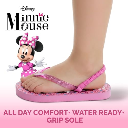 Image of Disney Girls Boys Character Flip Flops Sandals Kids Water Shoes - Minnie Mickey Moana Toy Story Frozen Cars Encanto Princess Thong Beach Slides Slip On Quick Dry (Toddler-Little Kid)