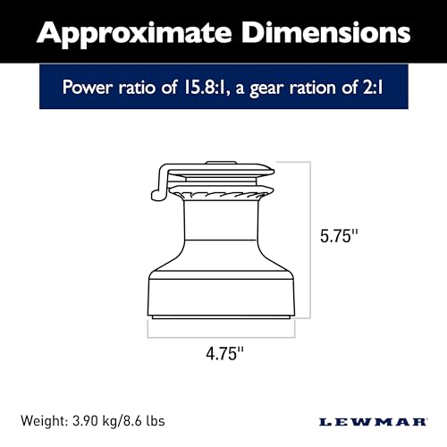 Image of Lewmar Ocean Self Tailing Winch 16CST Single Speed in Chrome - Single Speed Size 16 Winch, Gear Ratio 2:1, Power Ratio 15.8:1, Measures 4-3 /4 inch Base Diameter x 5-3 /4 inch Tall, no Tools Required