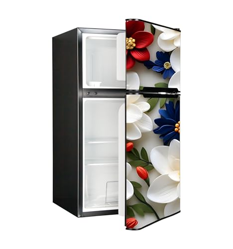 Image of DesignDecor Vinyl 3D Flower Fridge Sticker, 24x60 cm, Marble Texture, Double Door Refrigerator (White)