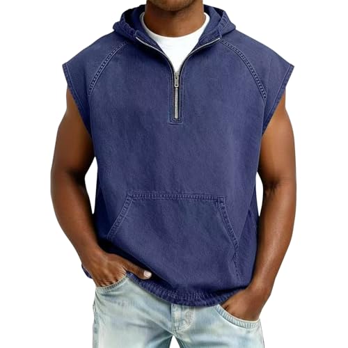 Débardeur à capuche en jean homme pour sport et gym avec poche kangourou style streetwear décontracté