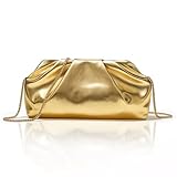 YONEEKSS Clutch Bag for Women, PU Leather Pleated Evening Shoulder Crossbody Purse for Wedding Party Dinner (gold)