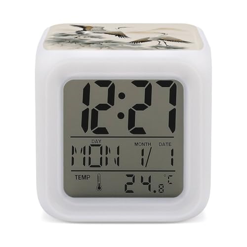 Despertador digital de grúas japonesas con luces decorativas multicolor para regalar 2