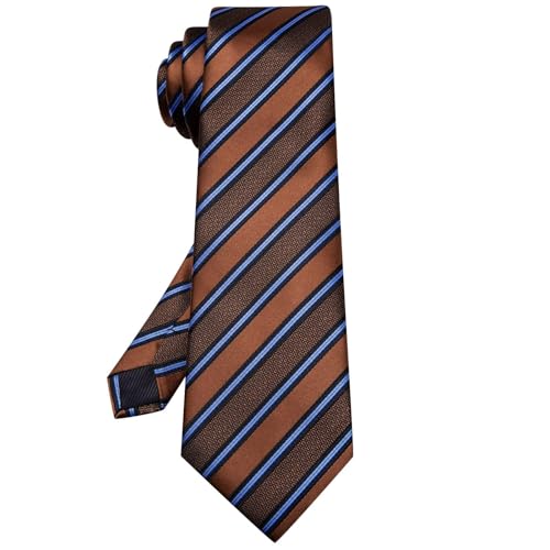 Image of Hi-Tie 63 inches Striped Paisley Extra Long Ties for Men Silk Necktie with Lapel Pin Tie Clip Big and Tall Men Formal Wedding