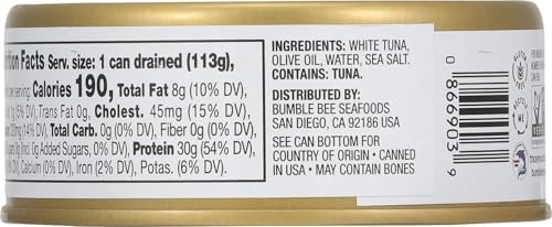 Bumble Bee Prime Solid White Albacore Tuna in Olive Oil, 5 oz Cans (Pack of 12) - Premium Wild Caught Tuna - 30g Protein per Serving - Non-GMO Project Verified, Gluten Free, Kosher