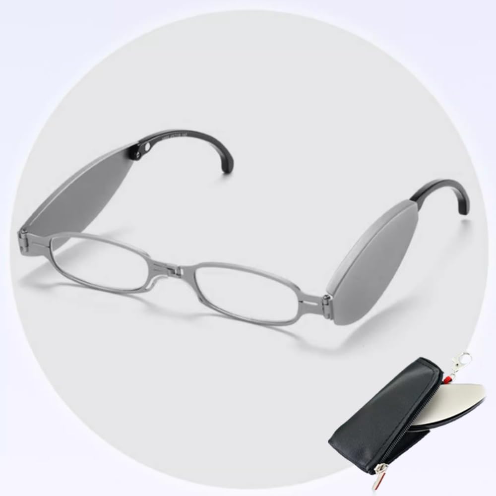 NILZA Schmal Lesebrillen Faltbare Computerbrille Lesehilfe Brillen Klappbare Reading Glasses Kompakte Sehhilfe Brille Mit Etui 1,0 3,5 (Color : Silver, Size : +2.0)