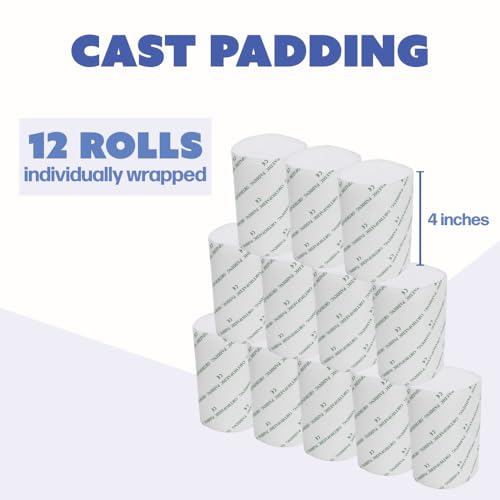 Cast Padding 12 Rollos 4” x 12 pies, Envoltorio Individual, Almohadilla para Yeso, Venda de Gasa para Proyectos de Arte de Halloween, Yesos Corporales, Creación de Máscaras, Manualidades, Cuidado de Heridas, Ortopedia miniatura 3