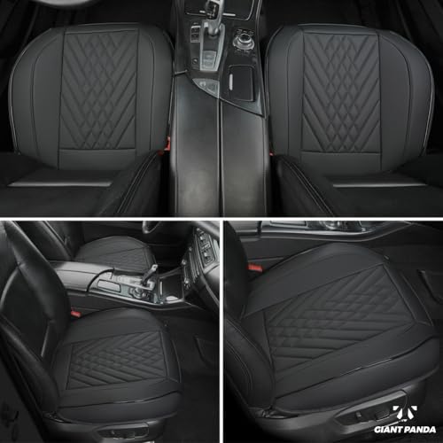 Image of GIANT PANDA Premium PU Leather Front Car Seat Cover Protector Anti-Slip Bottom Seat Cover Fits 95% of Vehicles, Wrapping Around The Bottom (2 Packs - Black)