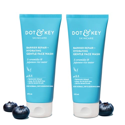 DOT & KEY Barrier Repair + Hydrating Gentle Face Wash With Probiotic | Ceremide Face Wash| For Dry Skin,Normal Skin &Sensitive Skin | Gently Cleanses Skin From Dirt &Oil For Unisex,175 Ml Combo Pack of 2