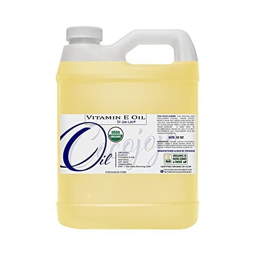 Organic Vitamin E Oil - USDA Certified 100% Natural, 43,000 IU, Non-GMO, Vegan, Cruelty-Free, Bulk - For Face Skin Hair Body Nails Cuticles Locs - Deep Hydrating Nourishing Moisturizing Antioxidant (32 oz.)