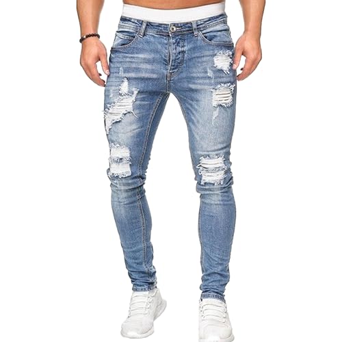 Maiyifu-GJ Mens Ripped Skinny Stretch Biker Jeans Fashion Tapered Leg Denim Pants Distressed Destroyed Jean Trousers for Men