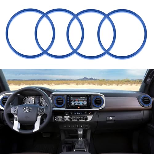 Image of Aluminum Alloy Vent Outer Rings Kit for Toyota Tacoma 2016-2023 (4pcs Blue) - Air Conditioner Vent Trim Rings, Metal Interior Upgrade Accessories