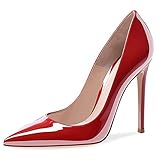  Bviennic Femmes Cuir Verni Aiguille Pointu Chaussures Travail A Enfiler Bureau Talons Hauts Escarpins Elegant Mariage Formal Chaussures Bride Rouge Taille 37 Eu-38Cn