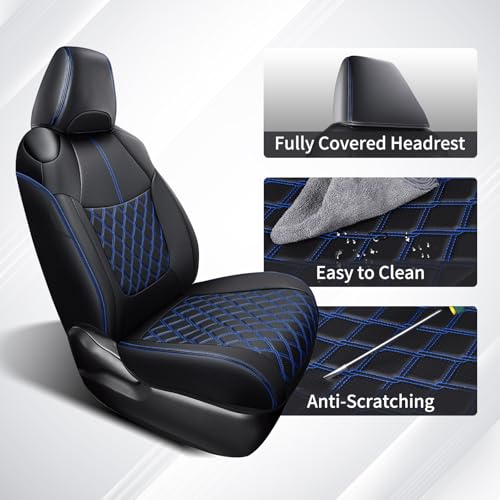 Image of Huidasource Car Seat Covers Fit for Toyota RAV4 Full Set, Leather Seat Protector Fit for 2019-2024 Toyota Rav4 XLE LE XLE Premium Limited(Not for Hybrid /Adventure /TRD Off-Road /Prime, Black&Blue)