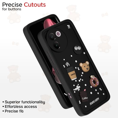 Image of Pikkme Back Cover for Vivo V30e 5G | Cute Fun Cartoon 3D Bear Silicone Full Body Protection Bumper Cover (Black)