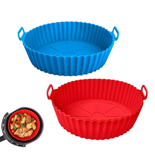 Image of Zulaxy Reusable Silicone Air Fryer Liners - Non Stick Air Fryer Basket Baking Tray with Handles, BPA Free Food Grade, Heat Resistant & Dishwasher Safe (8 Inch, Pack of 2)