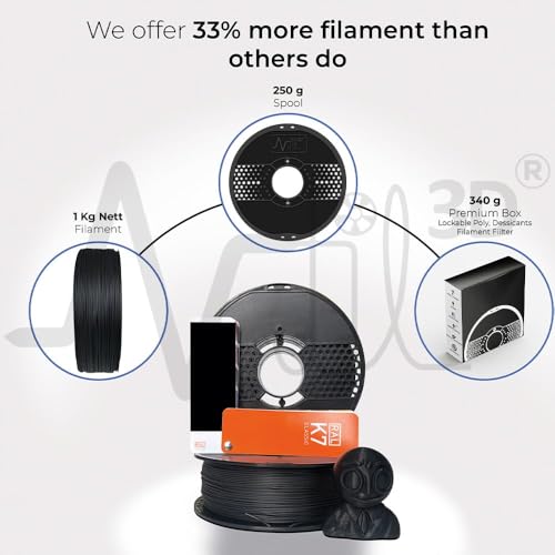 Image of NFIL3D 1KG Net Rpla Black 3D Printer Filament | Filaments for 3D Printer| 1.75mm| Accuracy - + /- 0.015mm | 1000g 3D Filament, 250g Spool & 350g Packaging Weight (Total Weight 1.6KG)